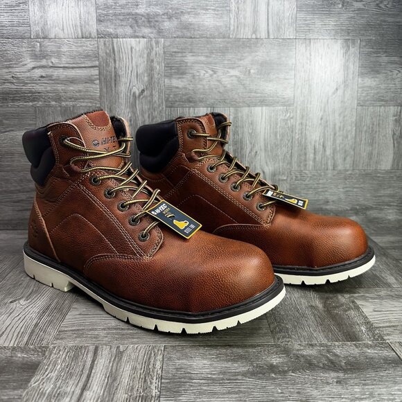 Hi-TEC Men's size 13 Gauge 6 ST Waterproof Work Steel Toe Boots Brown Leather - Picture 2 of 8